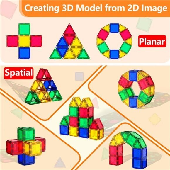 Kids Magnetic Tiles Building Blocks Toys for Toddlers Montessori STEM‎ Preschool - Picture 5 of 6